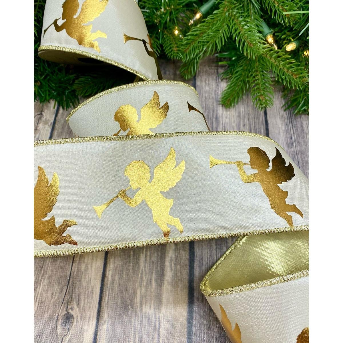 Shop For 3" Taffeta Gold Foil Trumpet Angels Ribbon: White (10 Yards) at Michelle's aDOORable Creations