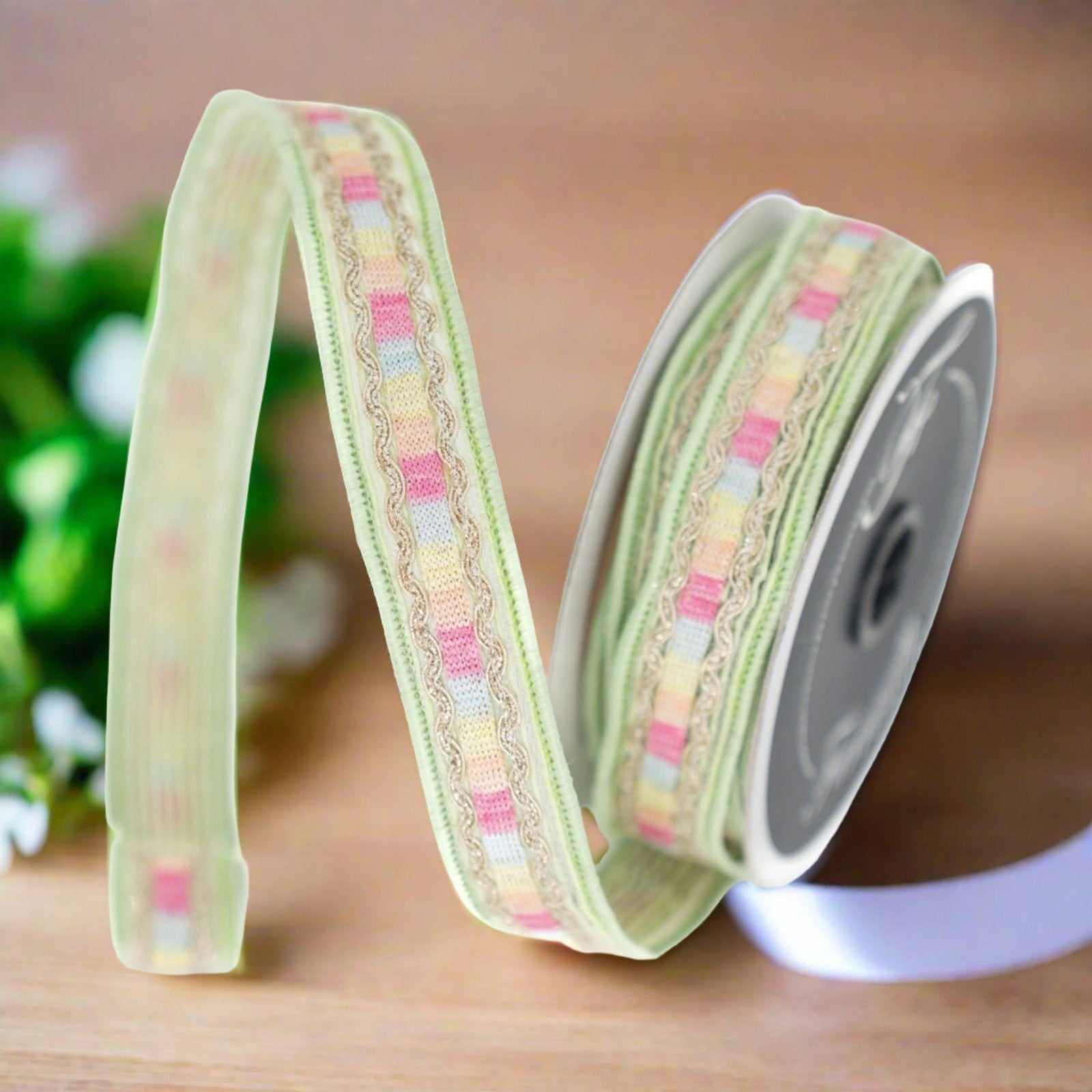 Shop For 1" Pastel Border Ribbon: Green (10 Yards) at Michelle's aDOORable Creations