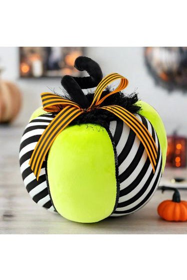 10" Velvet Striped Pumpkin: Green - Michelle's aDOORable Creations - Pumpkin