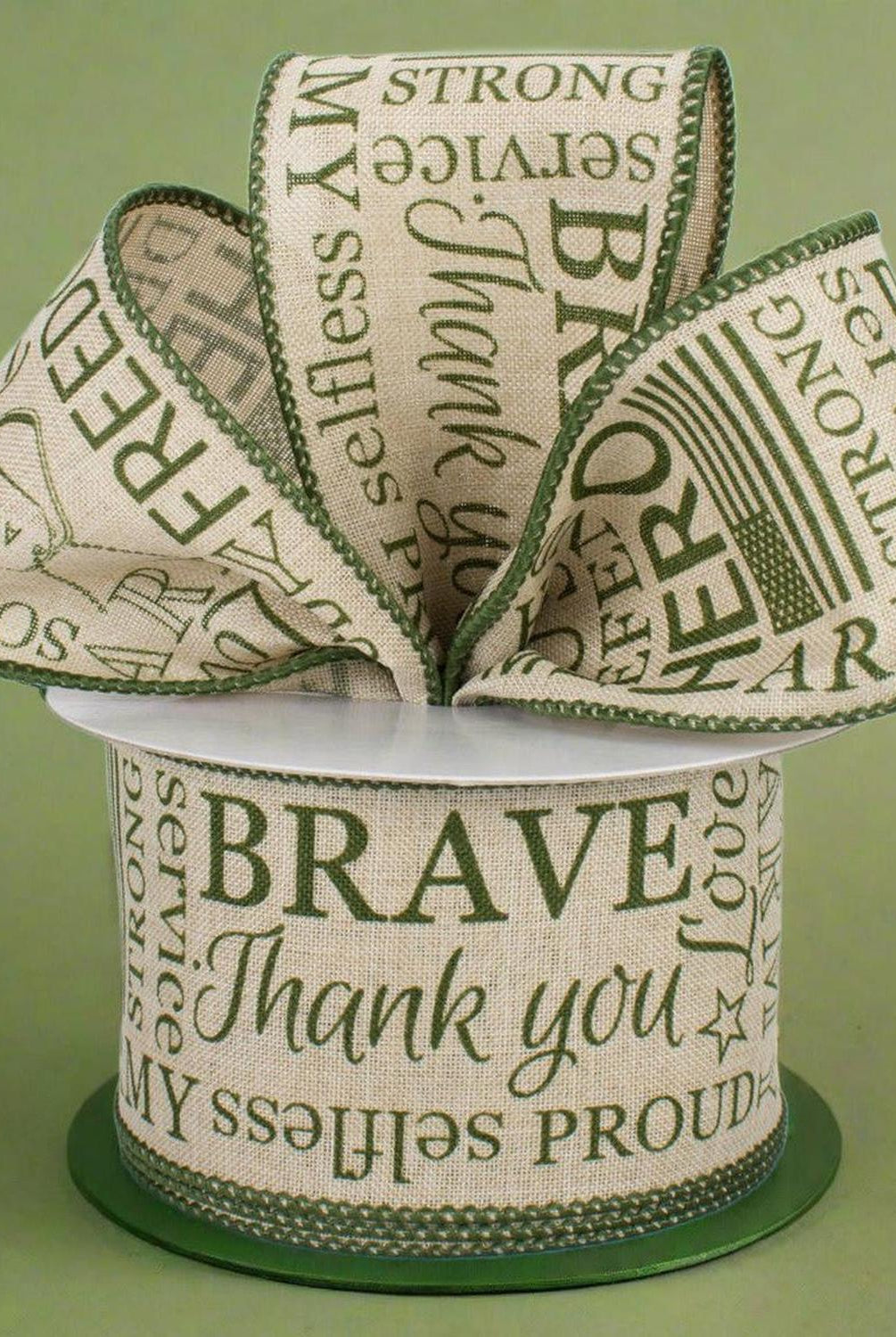 2.5" Army Ribbon: Army Green & Natural (10 Yards)