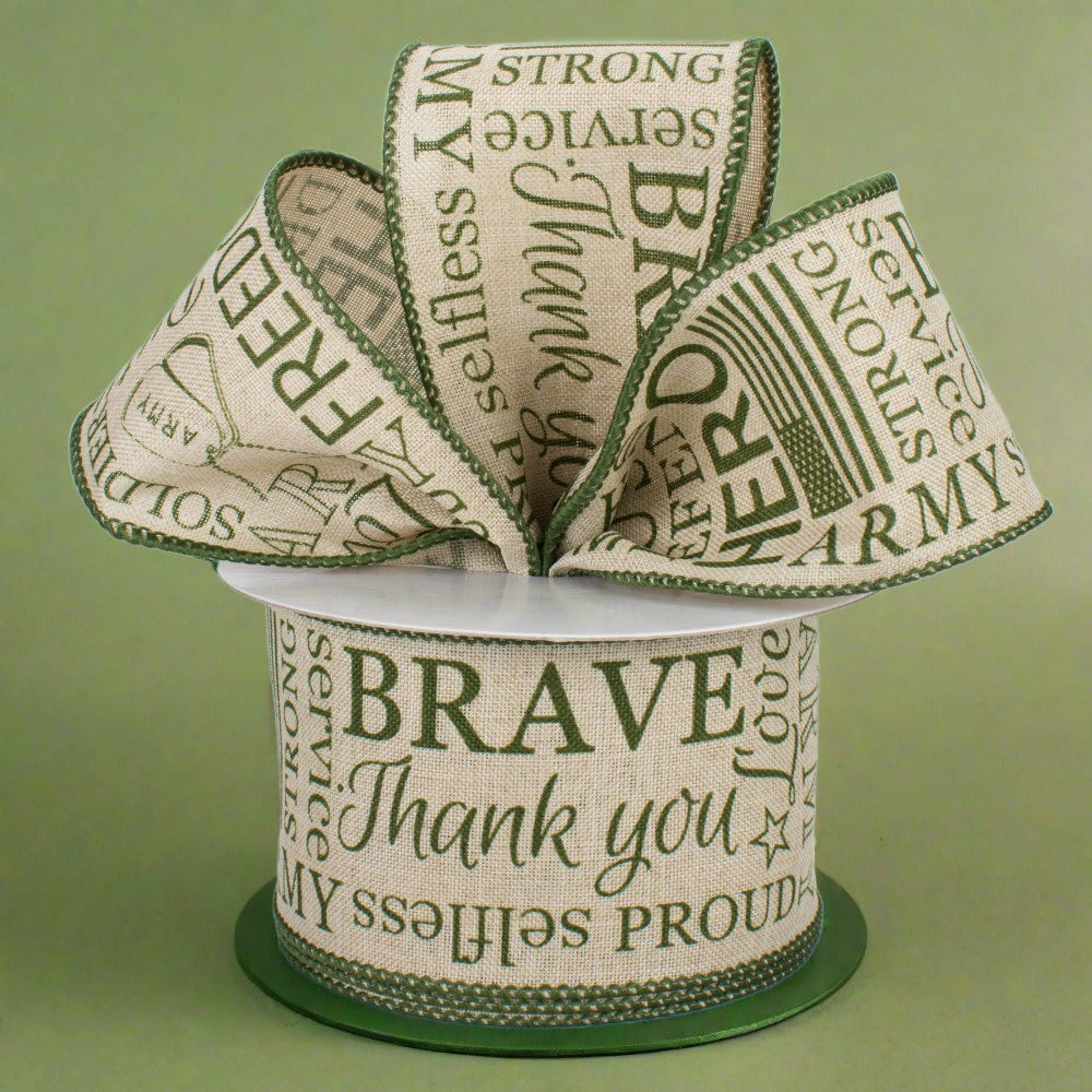 Shop For 2.5" Army Ribbon: Army Green & Natural (10 Yards) at Michelle's aDOORable Creations