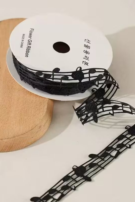 Black music note lace ribbon spool for gift wrapping and crafts