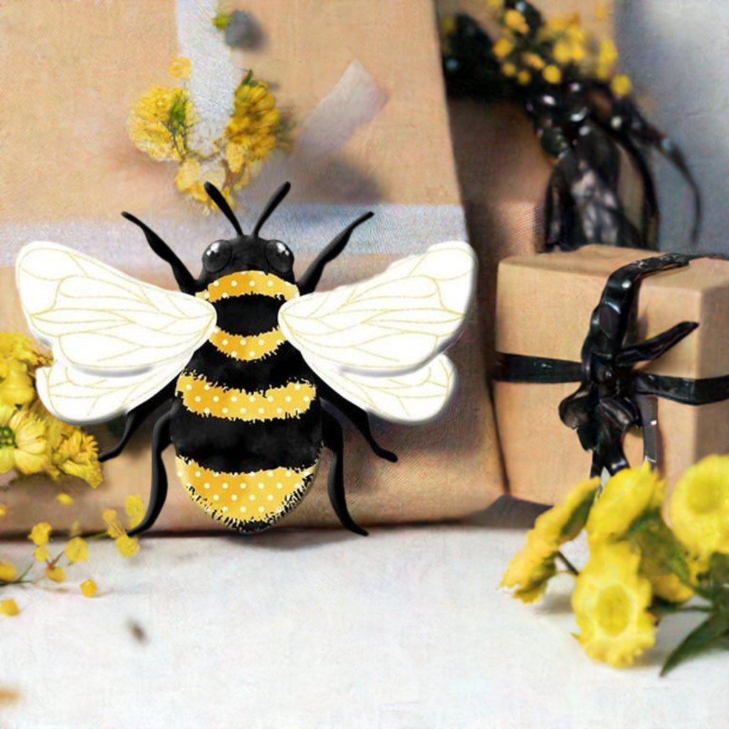 Shop For 12" Metal Embossed Bee Hanger: Yellow at Michelle's aDOORable Creations