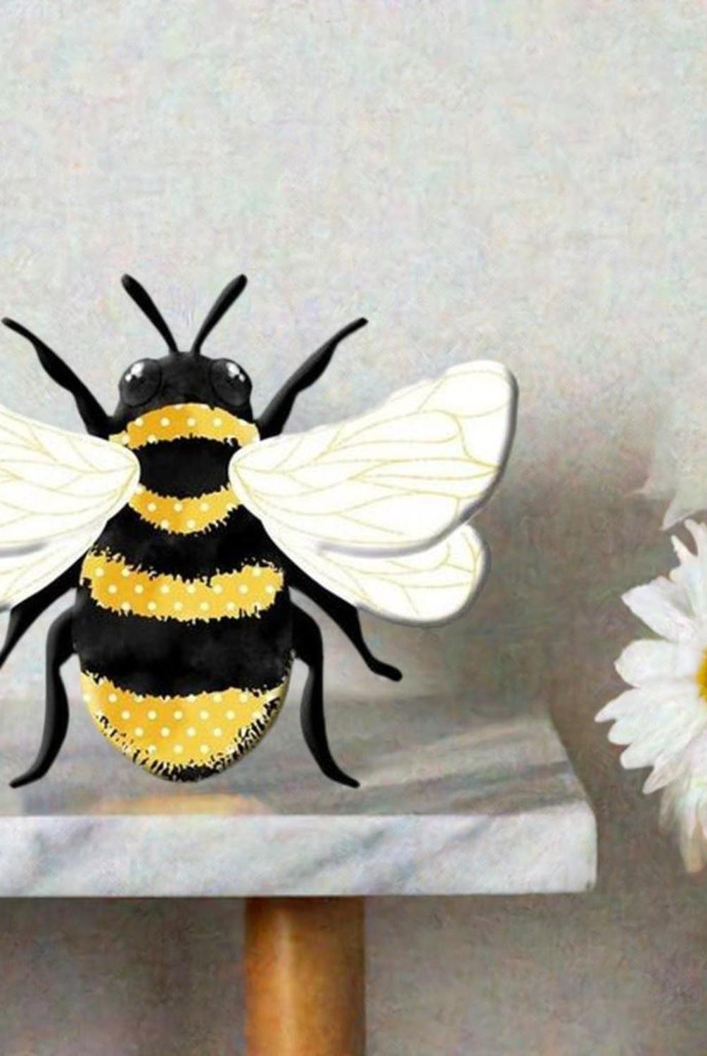 12" Metal Embossed Bee Hanger: Yellow
