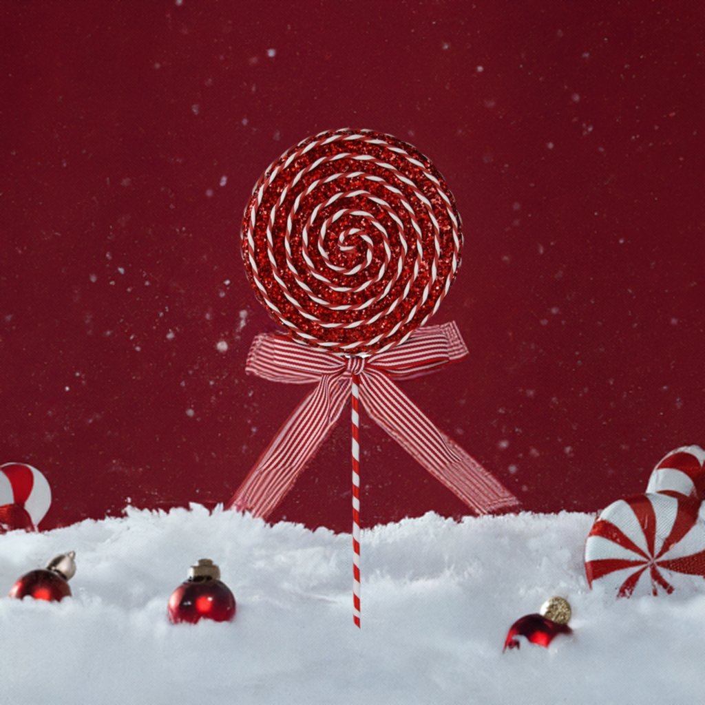 Shop For 14" Glitter Lollipop Bow Pick: Red & White at Michelle's aDOORable Creations