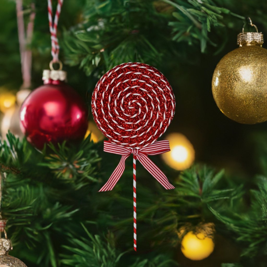 Shop For 14" Glitter Lollipop Bow Pick: Red & White at Michelle's aDOORable Creations