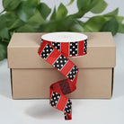 Shop For 1.5" B & W Polka Dot Stripes Ribbon: Red (10 Yards) at Michelle's aDOORable Creations