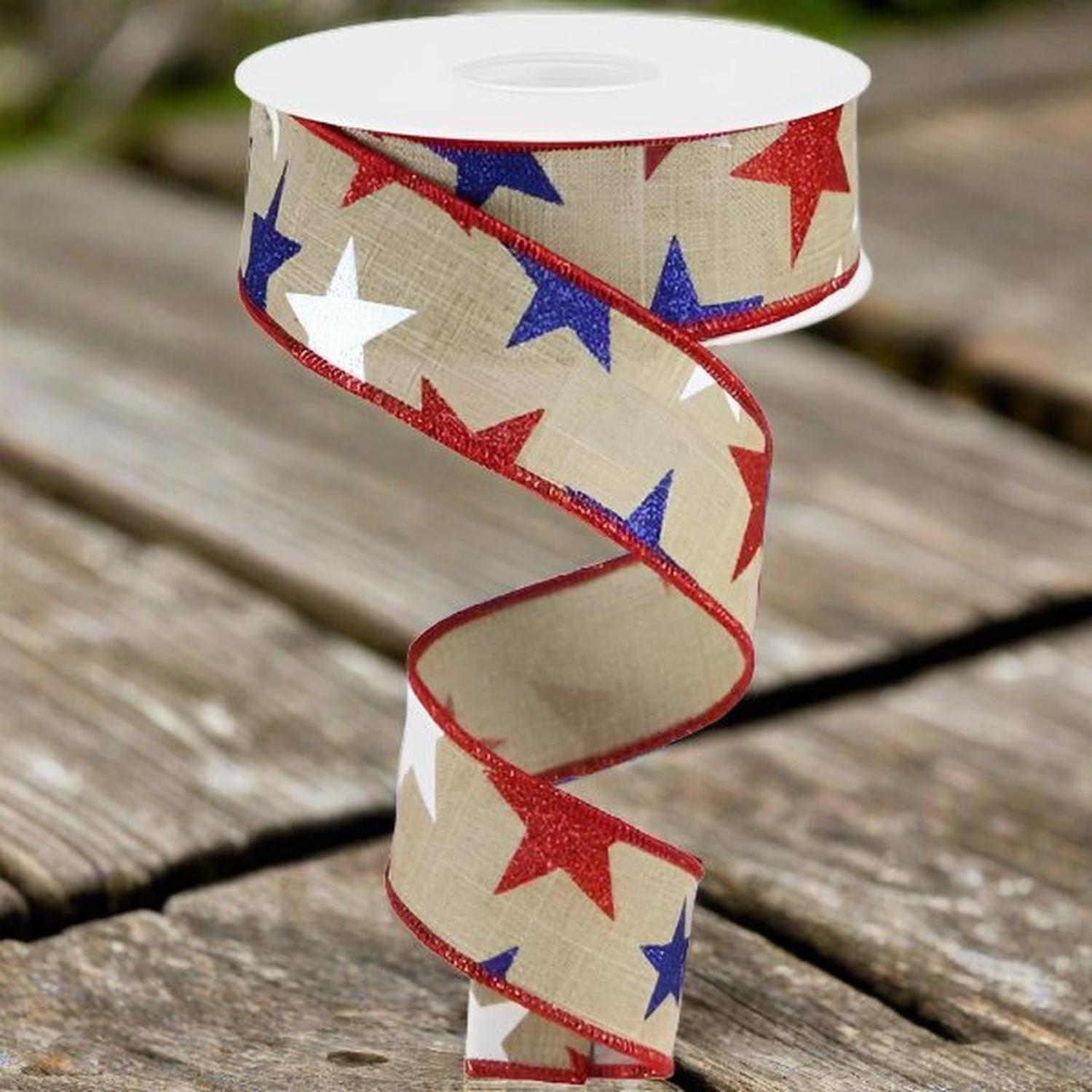Shop For 1.5" Beige Royal Canvas Ribbon: Patriotic Stars (10 Yards) at Michelle's aDOORable Creations