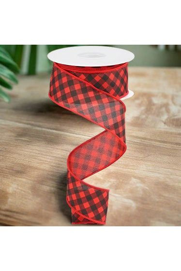 1.5" Bias Gingham Ribbon: Red & Black (10 Yards) - Michelle's aDOORable Creations - Wired Edge Ribbon