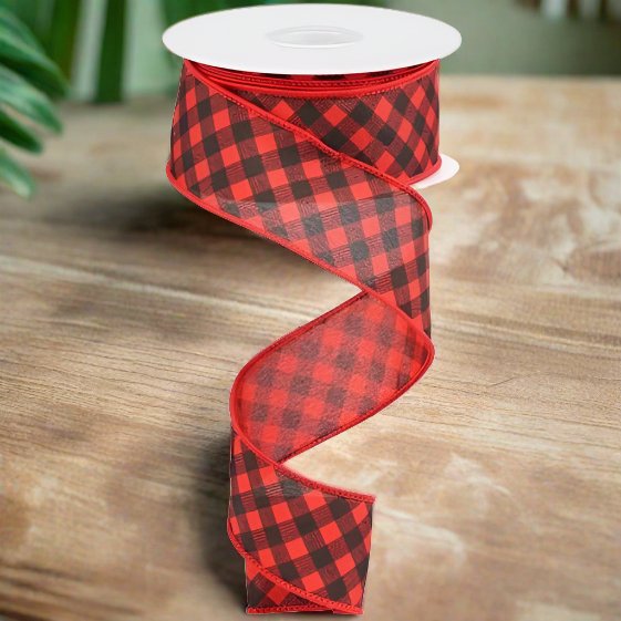 Shop For 1.5" Bias Gingham Ribbon: Red & Black (10 Yards) at Michelle's aDOORable Creations