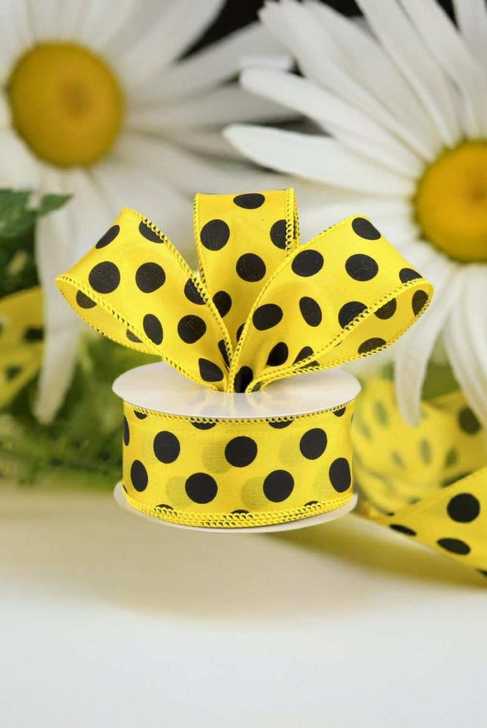1.5" Big Polka Dot Ribbon: Yellow & Black (10 Yards)