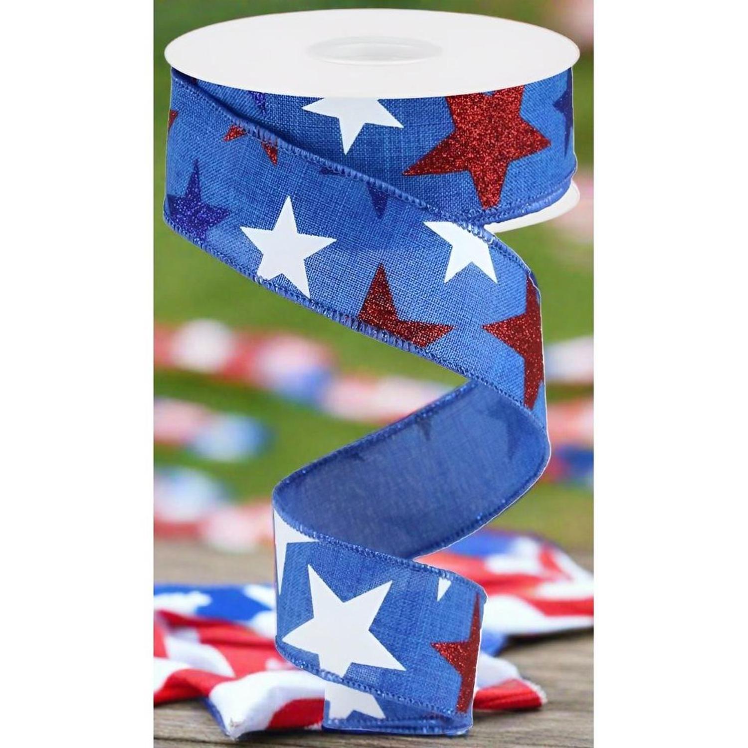 Shop For 1.5" Blue Royal Canvas Ribbon: Patriotic Stars (10 Yards) at Michelle's aDOORable Creations