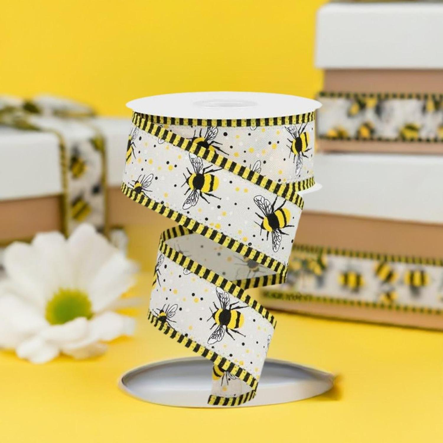 Shop For 1.5" Bumble Bee Stripe Edge Ribbon: Ivory (10 Yards) at Michelle's aDOORable Creations