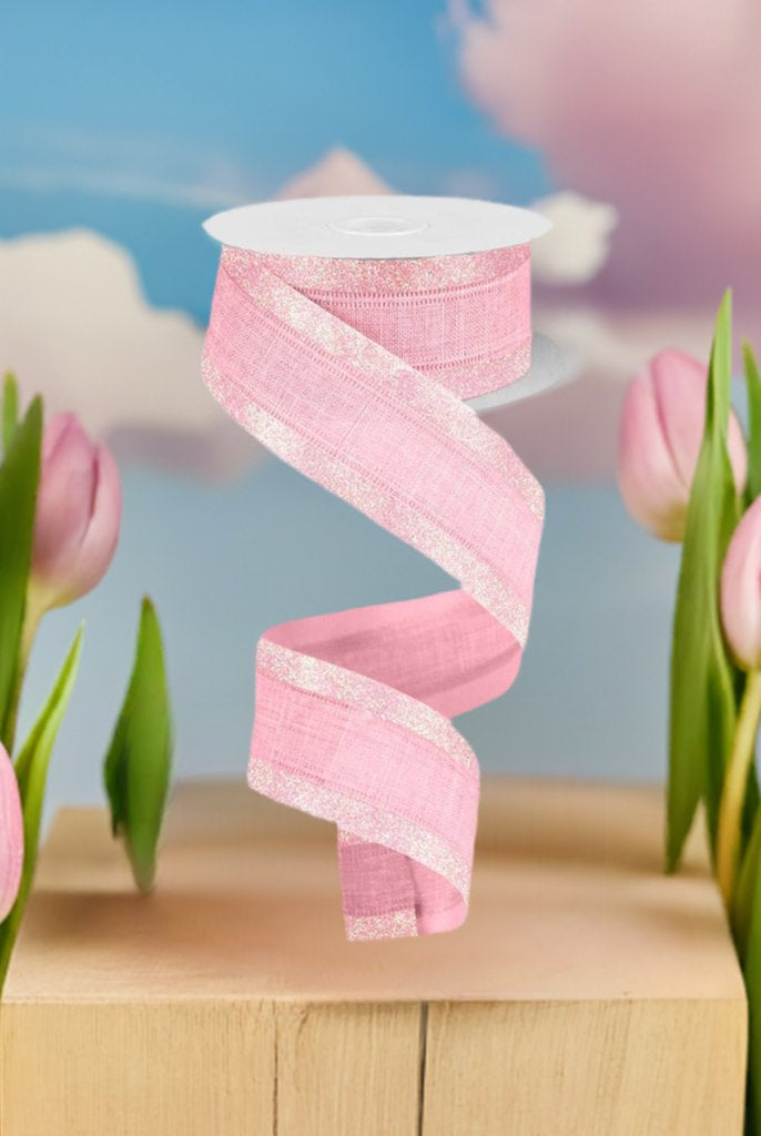 Shop For 1.5" Canvas On Satin Glitter Ribbon: Light Pink (10 Yards) at Michelle's aDOORable Creations