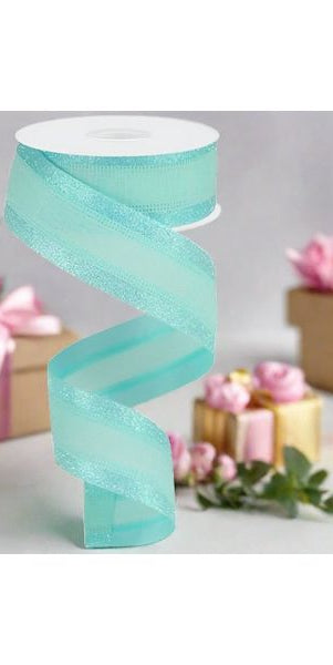 1.5" Canvas On Satin Glitter Ribbon: Robin's Egg Blue (10 Yards) - Michelle's aDOORable Creations - Wired Edge Ribbon