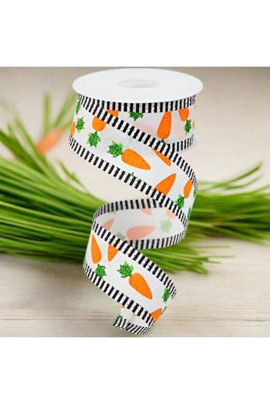 1.5" Carrots Thin Stripe Ribbon: White (10 Yards) - Michelle's aDOORable Creations - Wired Edge Ribbon