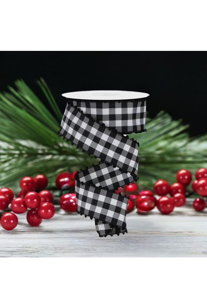 1.5" Check with Poms Ribbon: Black (10 Yards) - Michelle's aDOORable Creations - Wired Edge Ribbon