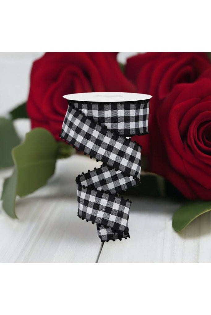 1.5" Check with Poms Ribbon: Black (10 Yards) - Michelle's aDOORable Creations - Wired Edge Ribbon