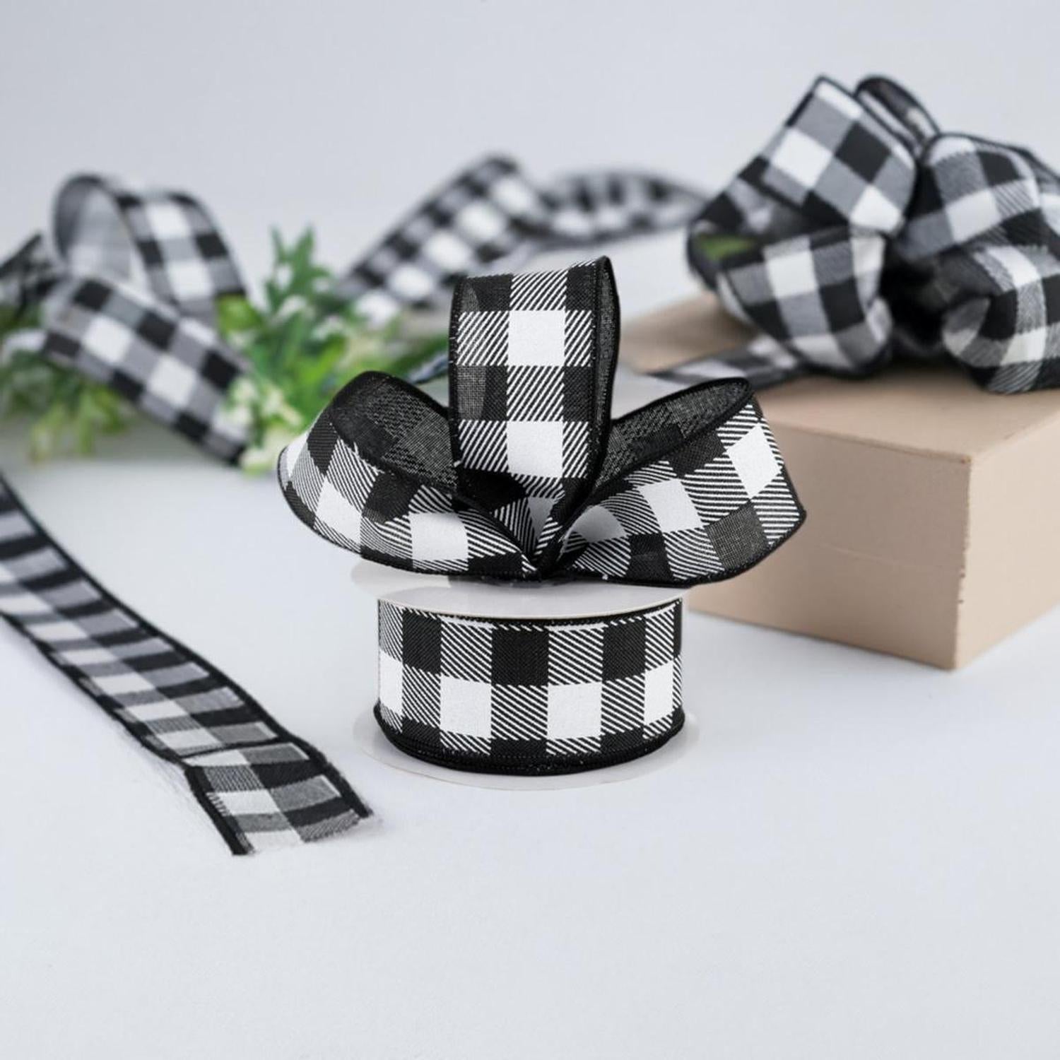 Shop For 1.5" Checked Plaid Ribbon: Black & White (10 Yards) at Michelle's aDOORable Creations