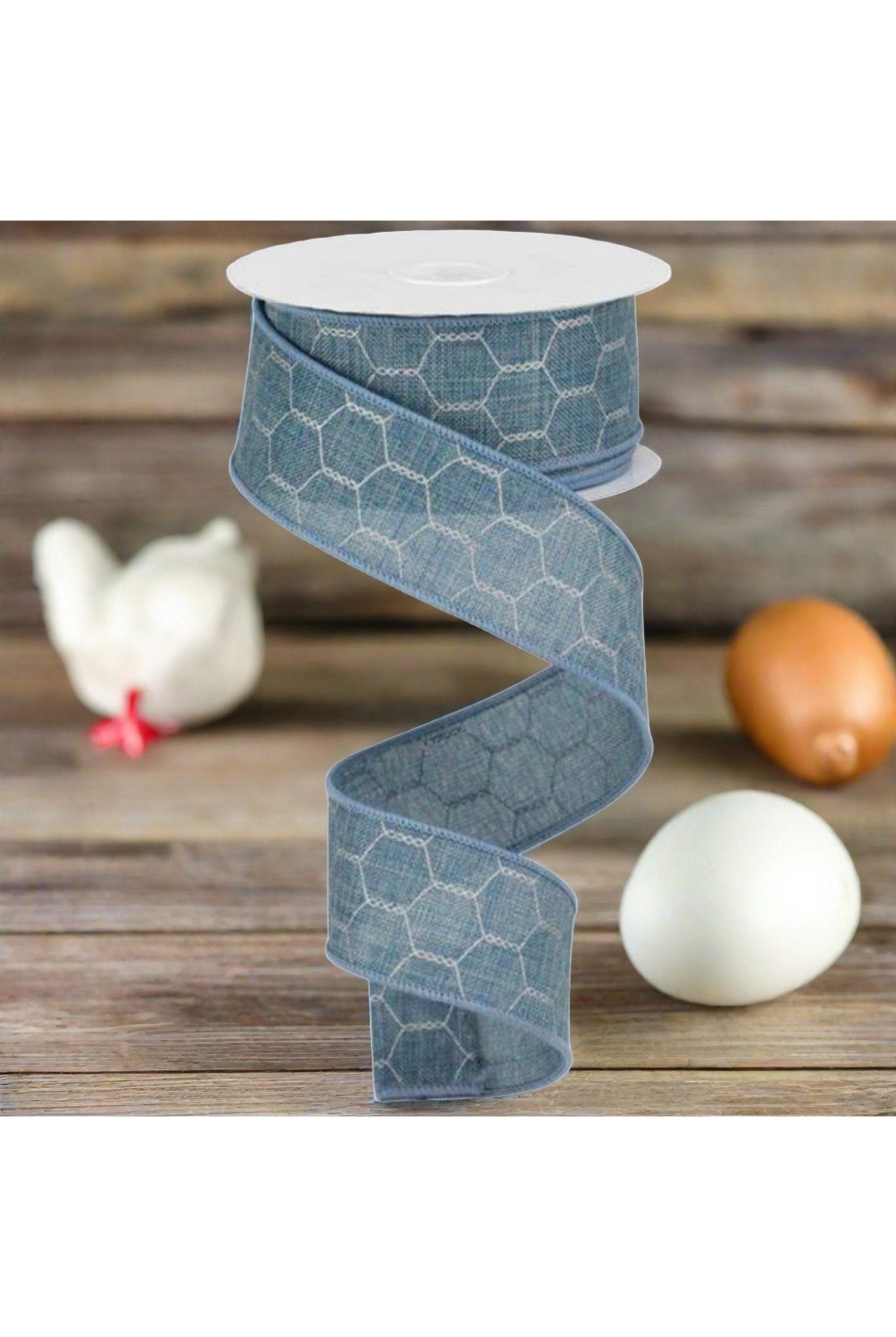1.5" Chicken Wire Ribbon: Faded Denim (10 Yards) - Michelle's aDOORable Creations - Wired Edge Ribbon