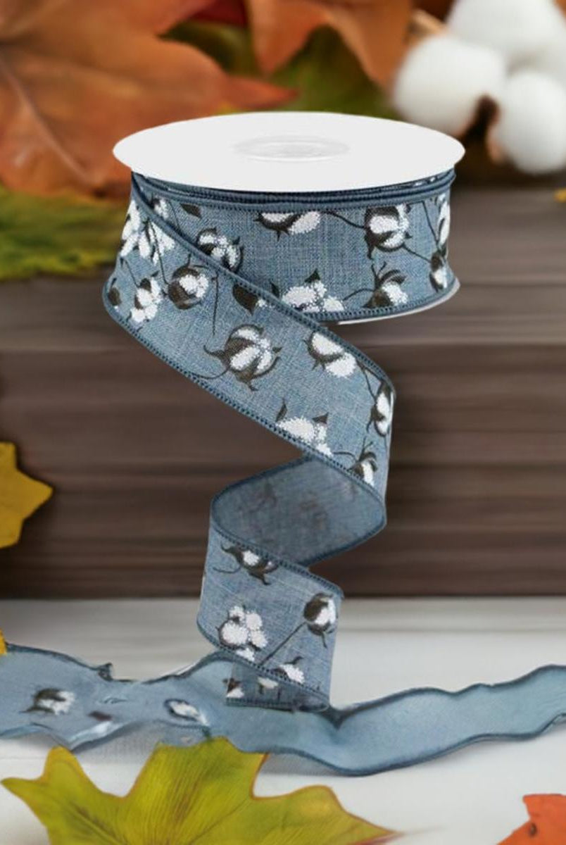 Shop For 1.5" Cotton Pod Ribbon: Faded Denim & White (10 Yards) at Michelle's aDOORable Creations