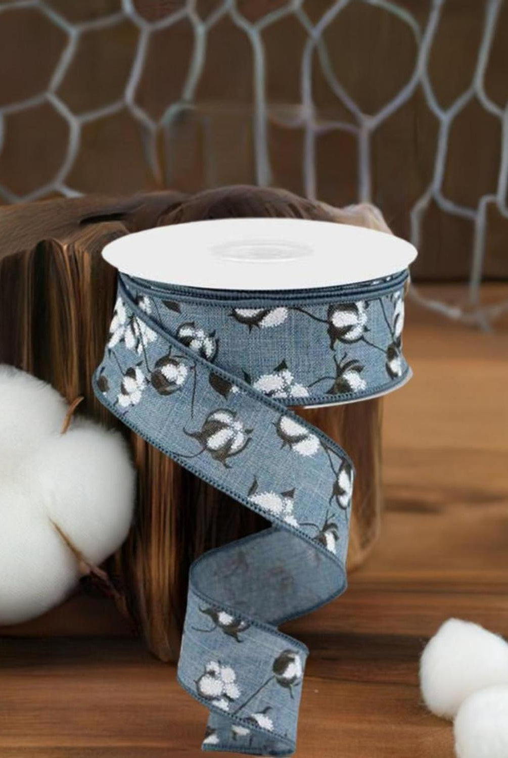 Shop For 1.5" Cotton Pod Ribbon: Faded Denim & White (10 Yards) at Michelle's aDOORable Creations