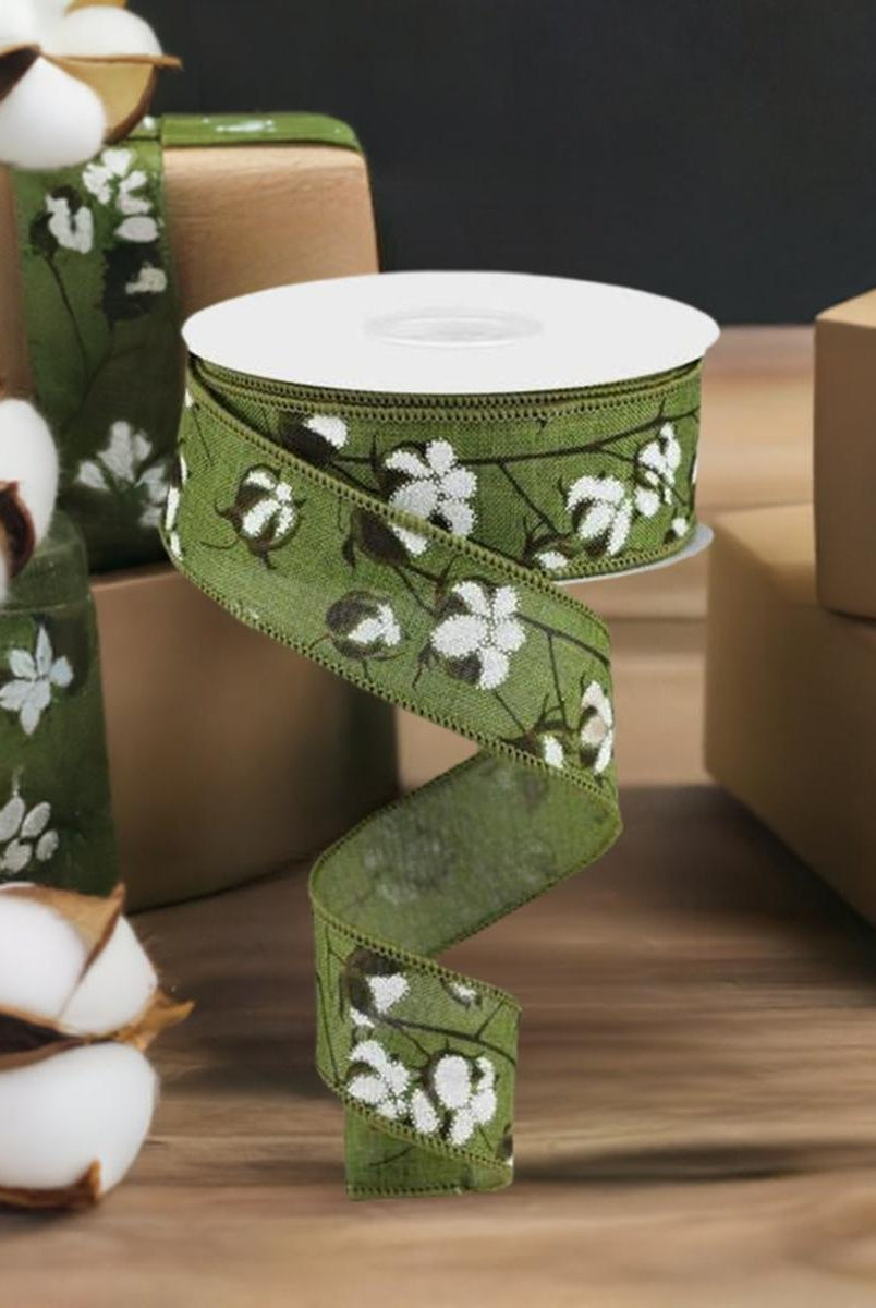 Shop For 1.5" Cotton Pod Ribbon: Moss Green & White (10 Yards) at Michelle's aDOORable Creations