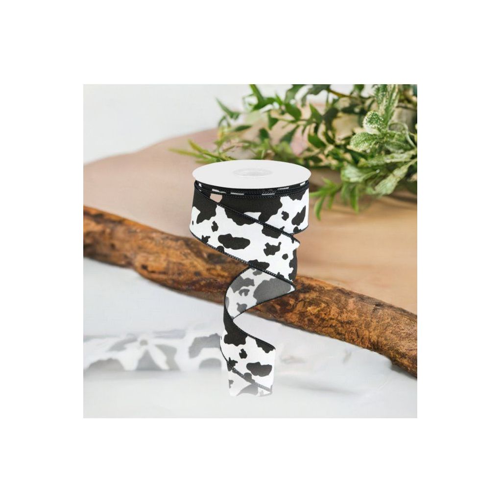 Shop For 1.5" Cowhide Print Ribbon: Black & White (10 Yards) at Michelle's aDOORable Creations
