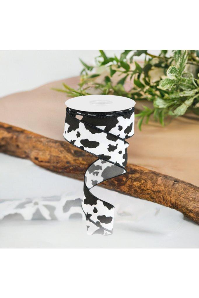 1.5" Cowhide Print Ribbon: Black & White (10 Yards) - Michelle's aDOORable Creations - Wired Edge Ribbon