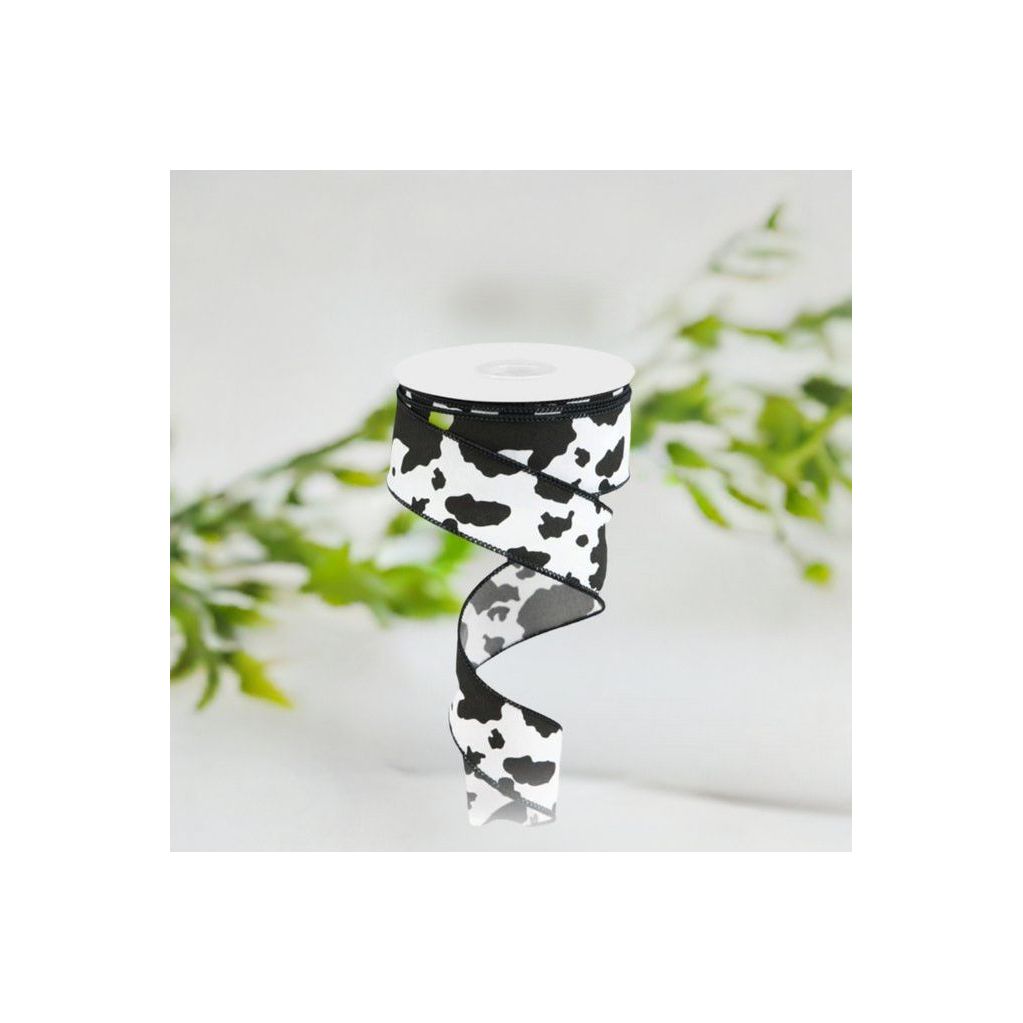 Shop For 1.5" Cowhide Print Ribbon: Black & White (10 Yards) at Michelle's aDOORable Creations
