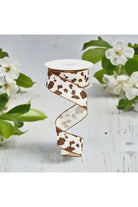 1.5" Cowhide Print Ribbon: Brown & White (10 Yards) - Michelle's aDOORable Creations - Wired Edge Ribbon