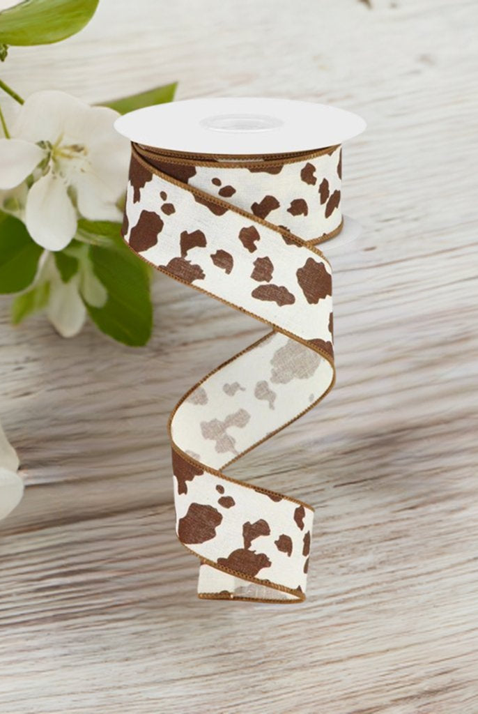 Shop For 1.5" Cowhide Print Ribbon: Brown & White (10 Yards) at Michelle's aDOORable Creations