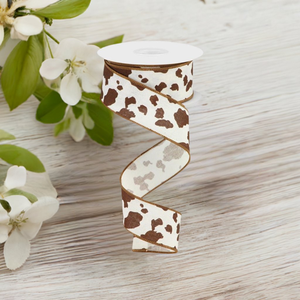 Shop For 1.5" Cowhide Print Ribbon: Brown & White (10 Yards) at Michelle's aDOORable Creations