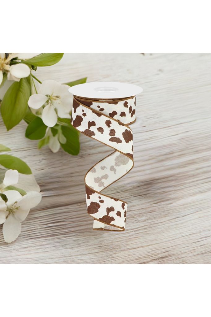 1.5" Cowhide Print Ribbon: Brown & White (10 Yards) - Michelle's aDOORable Creations - Wired Edge Ribbon
