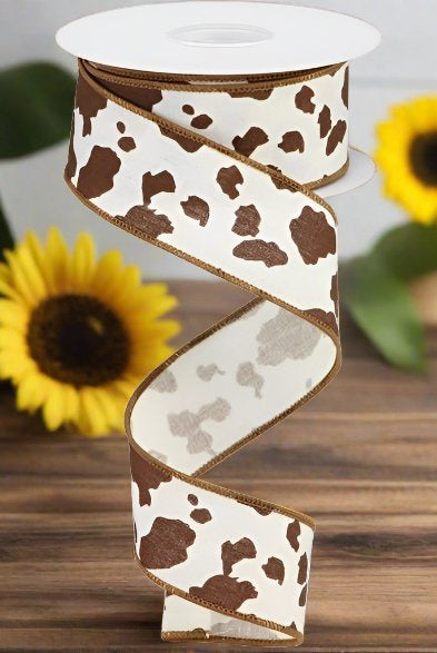 Shop For 1.5" Cowhide Print Ribbon: Brown & White (10 Yards) at Michelle's aDOORable Creations