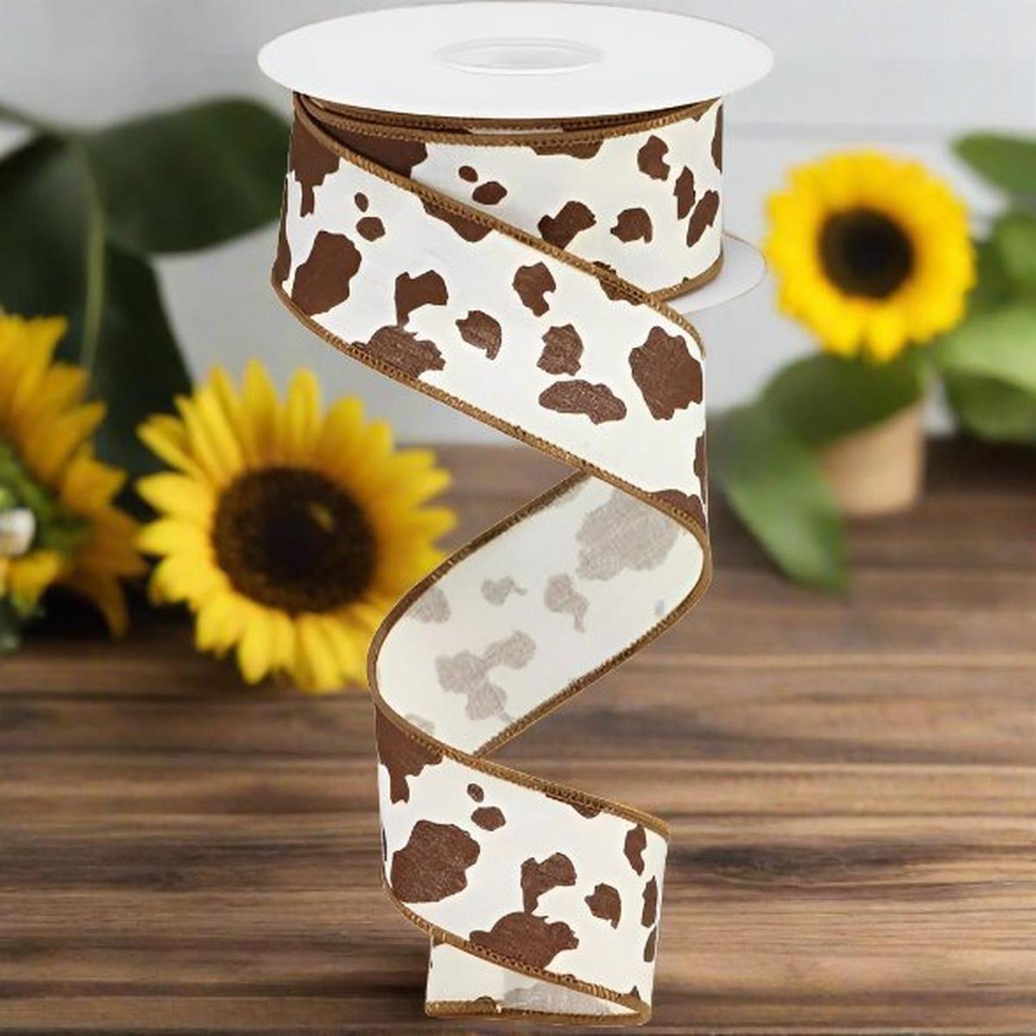 Shop For 1.5" Cowhide Print Ribbon: Brown & White (10 Yards) at Michelle's aDOORable Creations