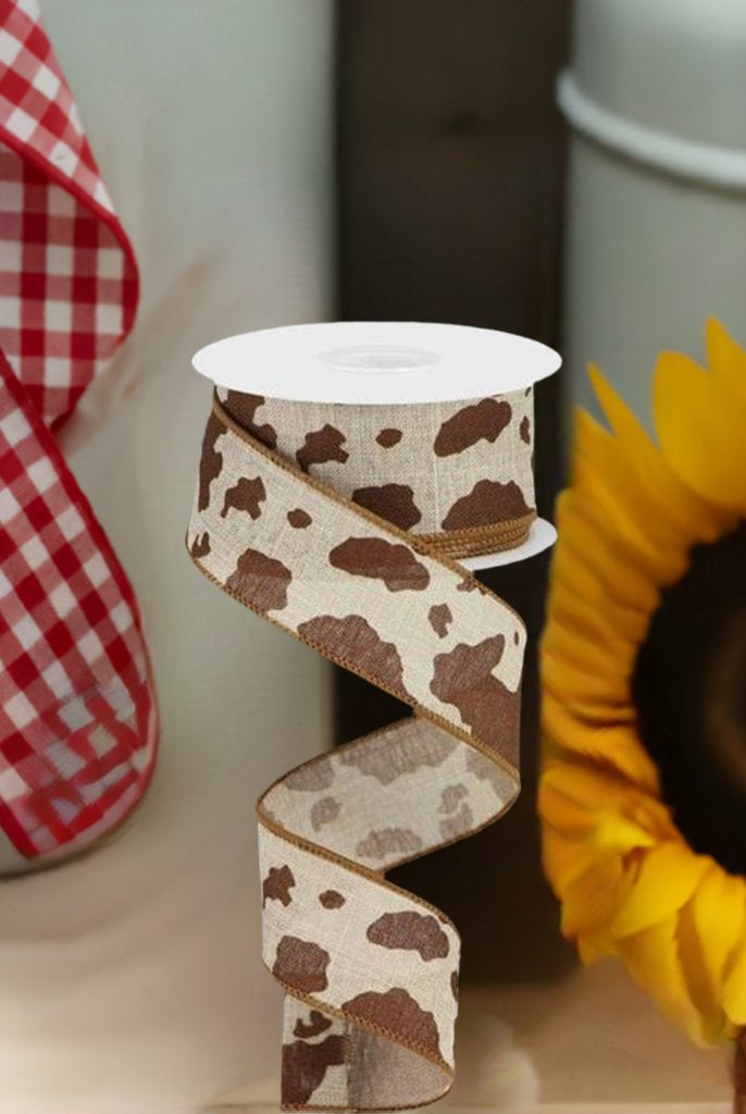 Shop For 1.5" Cowhide Print Ribbon: Natural & Brown (10 Yards) at Michelle's aDOORable Creations