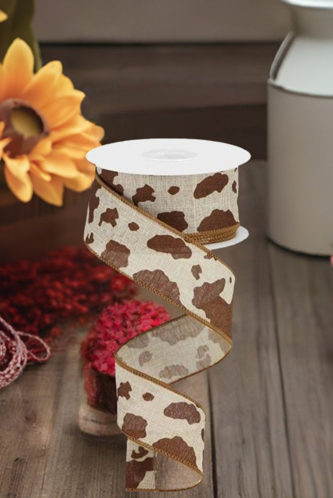 Shop For 1.5" Cowhide Print Ribbon: Natural & Brown (10 Yards) at Michelle's aDOORable Creations