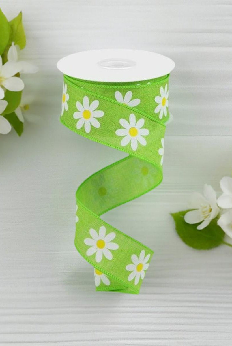 Shop For 1.5" Daisy Royal Ribbon: Lime Green (10 Yards) at Michelle's aDOORable Creations