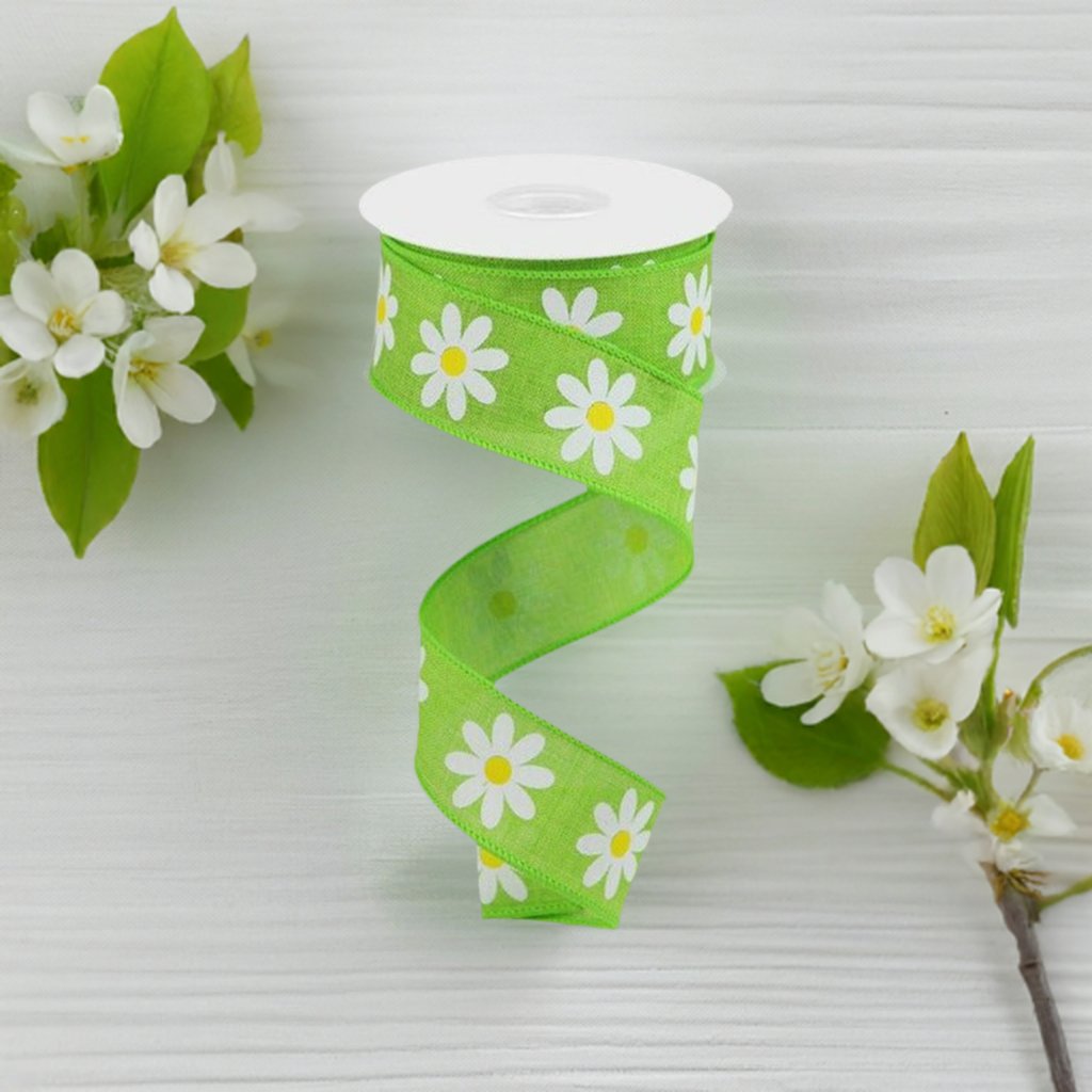 Shop For 1.5" Daisy Royal Ribbon: Lime Green (10 Yards) at Michelle's aDOORable Creations