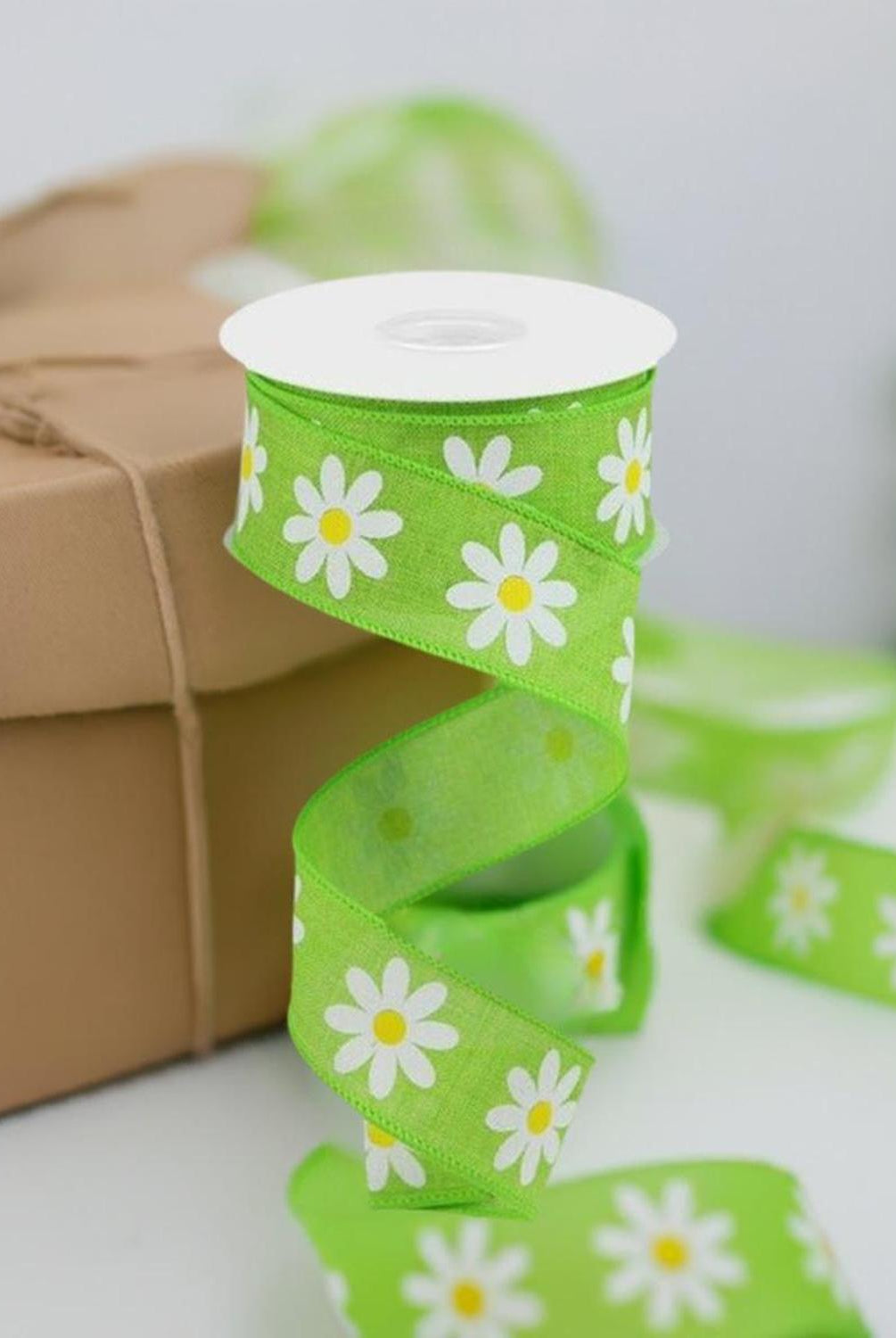 Shop For 1.5" Daisy Royal Ribbon: Lime Green (10 Yards) at Michelle's aDOORable Creations