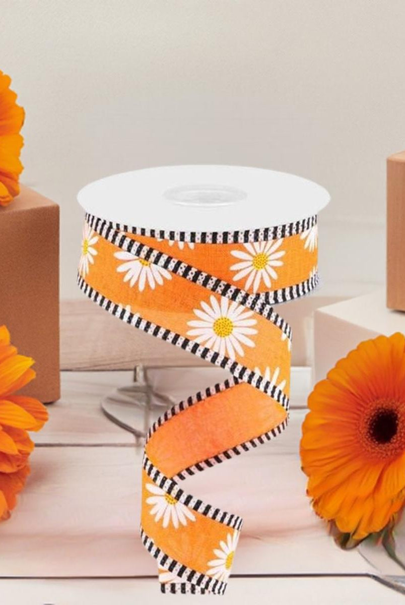 Shop For 1.5" Daisy Stripe Royal Ribbon: New Orange (10 Yards) at Michelle's aDOORable Creations
