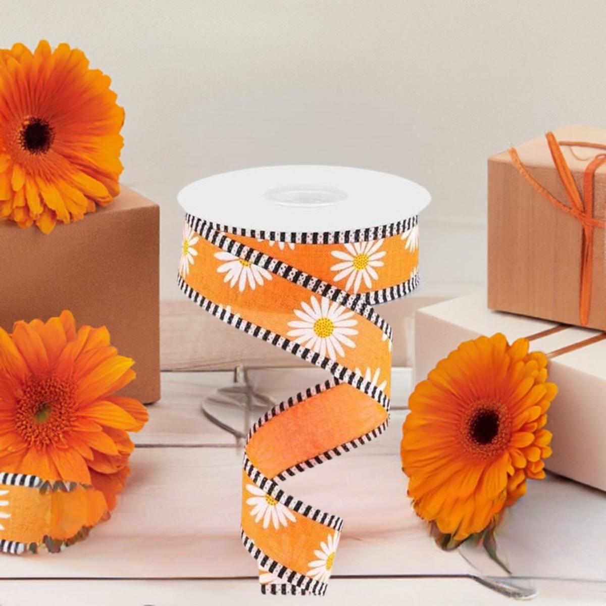 Shop For 1.5" Daisy Stripe Royal Ribbon: New Orange (10 Yards) at Michelle's aDOORable Creations