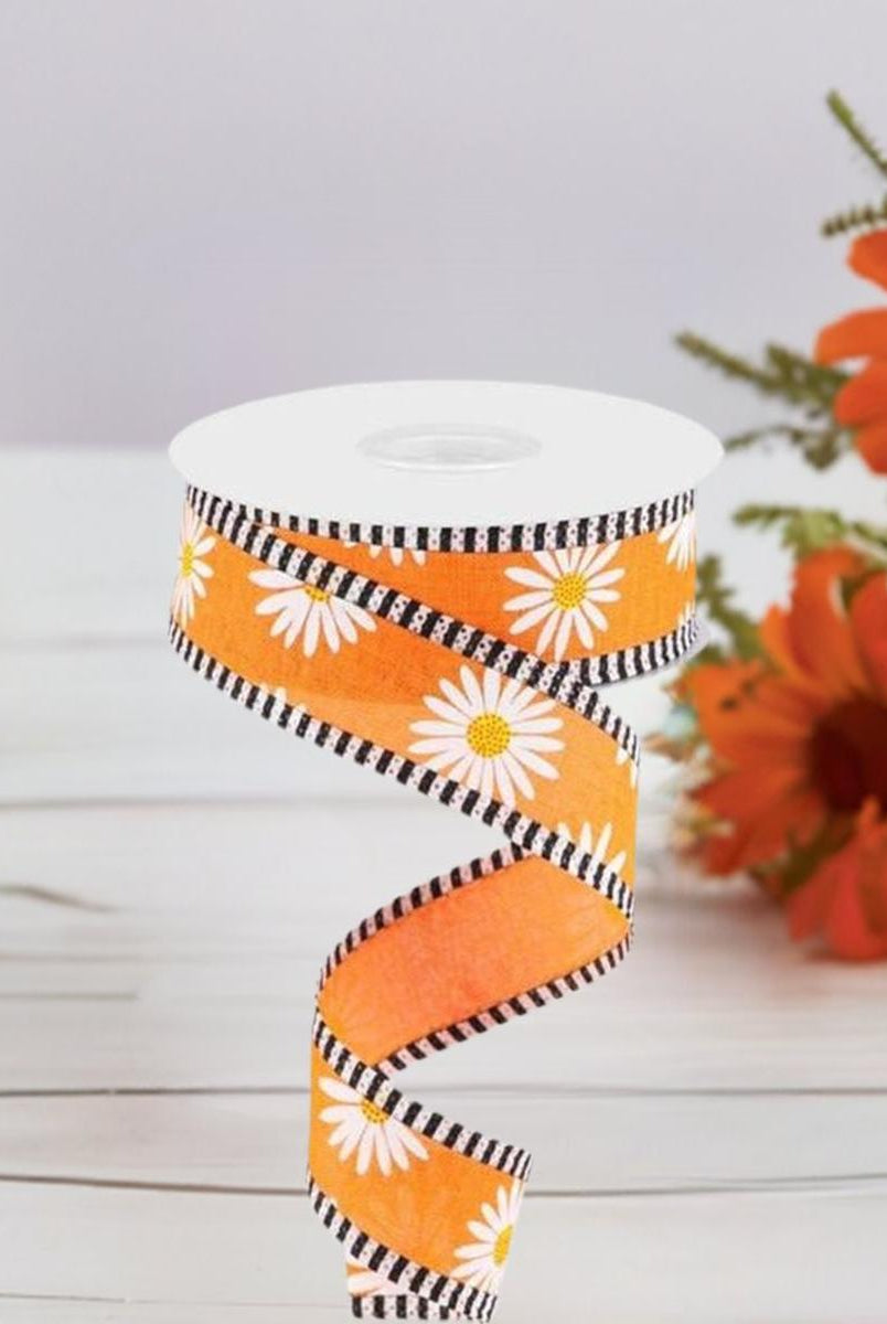 Shop For 1.5" Daisy Stripe Royal Ribbon: New Orange (10 Yards) at Michelle's aDOORable Creations