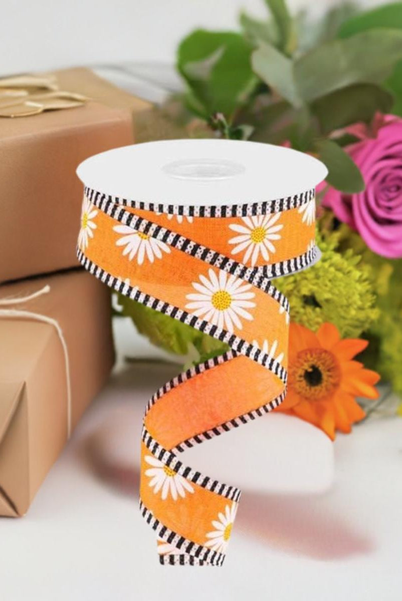 Shop For 1.5" Daisy Stripe Royal Ribbon: New Orange (10 Yards) at Michelle's aDOORable Creations