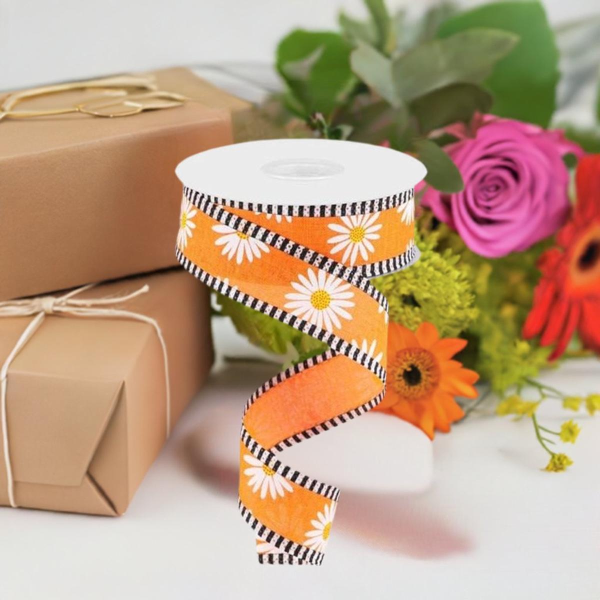 Shop For 1.5" Daisy Stripe Royal Ribbon: New Orange (10 Yards) at Michelle's aDOORable Creations