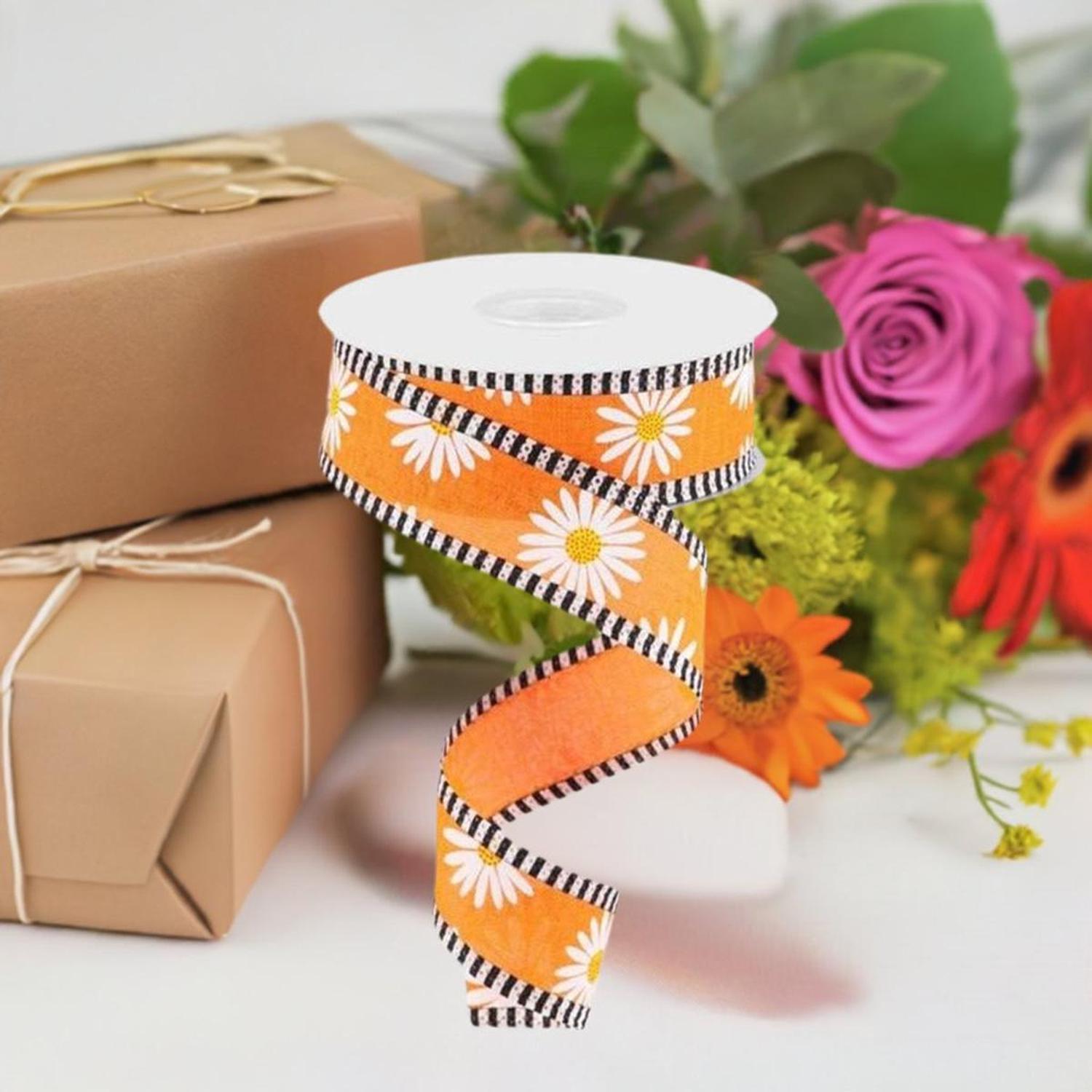 Shop For 1.5" Daisy Stripe Royal Ribbon: New Orange (10 Yards) at Michelle's aDOORable Creations