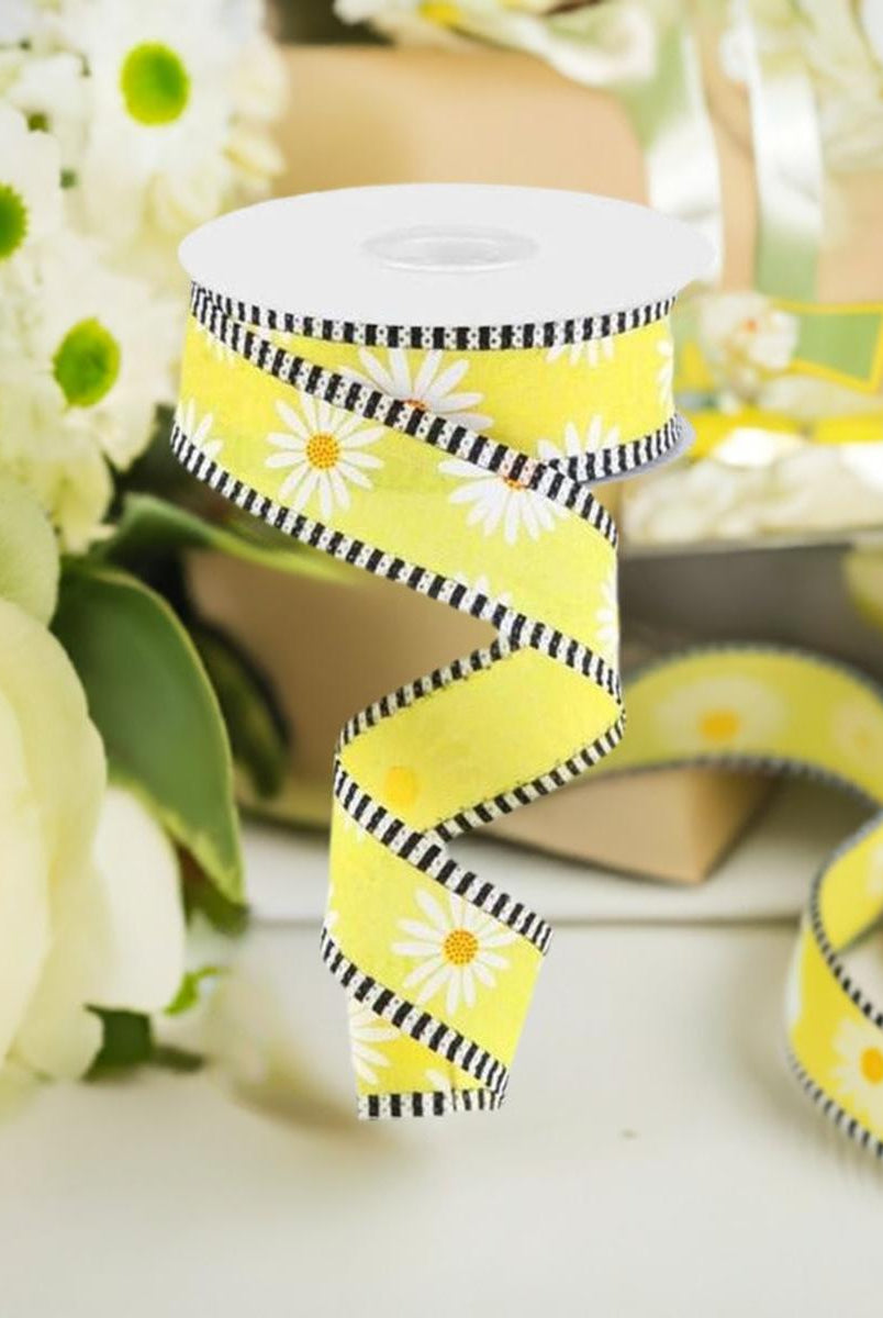 Shop For 1.5" Daisy Stripe Royal Ribbon: Yellow (10 Yards) at Michelle's aDOORable Creations