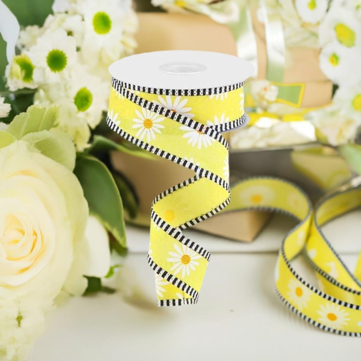 Shop For 1.5" Daisy Stripe Royal Ribbon: Yellow (10 Yards) at Michelle's aDOORable Creations