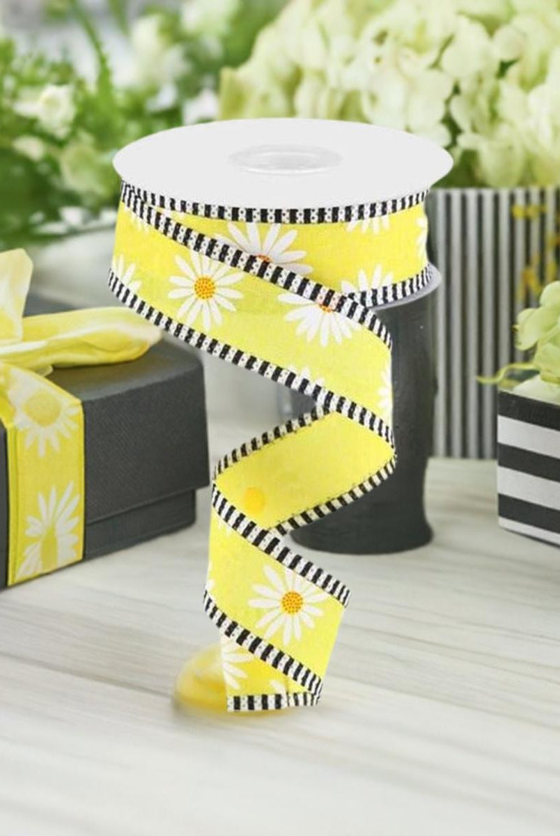 Shop For 1.5" Daisy Stripe Royal Ribbon: Yellow (10 Yards) at Michelle's aDOORable Creations